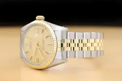 ROLEX MENS DATEJUST 14K YELLOW GOLD STEEL CHAMPAGNE WATCH w/ FOLDED BRACELET
