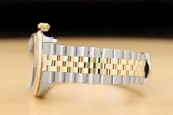 ROLEX MENS DATEJUST 14K YELLOW GOLD STEEL CHAMPAGNE WATCH w/ FOLDED BRACELET