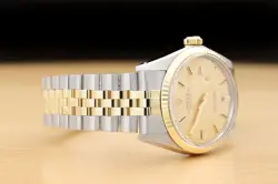 ROLEX MENS DATEJUST 14K YELLOW GOLD STEEL CHAMPAGNE WATCH w/ FOLDED BRACELET