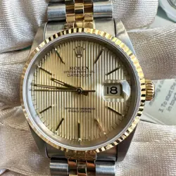 ROLEX DATEJUST 16233 WATCH CHAMPAGNE TAPESTRY INDEX 18K FLUTED JUBILEE TWO-TONE