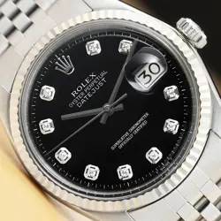 ROLEX MENS DATEJUST BLACK DIAMOND DIAL 18K WHITE GOLD STEEL WATCH + ROLEX BAND