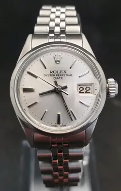 VINTAGE ROLEX OYSTER PERPETUAL DATE 6516 STEEL AUTOMATIC LADIES WATCH