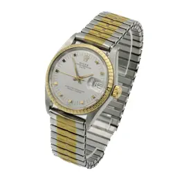 MENS ROLEX OP DATE TWO-TONE WATCH 1505 SILVER DOORSTOP DIAL 34MM #W148154-1