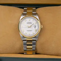 Men's Rolex OP Datejust Watch 16203 White Roman Dial 36mm Full Set #W159898-1