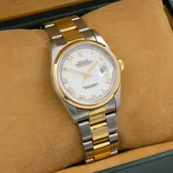 Men's Rolex OP Datejust Watch 16203 White Roman Dial 36mm Full Set #W159898-1