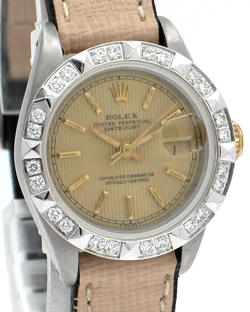 LADIES VINTAGE ROLEX OYSTER PERPETUAL DATEJUST 26MM GOLD DIAL PYRAMID DIAMOND