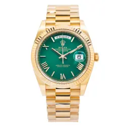 UNWORN ROLEX DAY-DATE 40MM 228238 YELLOW GOLD GREEN ROMAN DIAL FULL SET