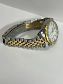 Rolex Date 34mm Two Tone White Roman Watch Model 15053