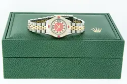 Rolex Lady DateJust Red Diamond Dial Steel and 18k Gold Diamond Ruby Bezel Watch