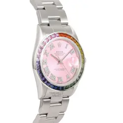 ROLEX DATEJUST 36MM STEEL WATCH PINK DIAMOND ROMAN DIAL RAINBOW BEZEL-BOX/PAPER
