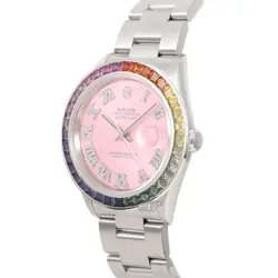 ROLEX DATEJUST 36MM STEEL WATCH PINK DIAMOND ROMAN DIAL RAINBOW BEZEL-BOX/PAPER