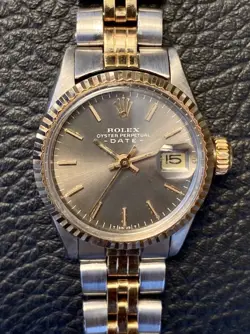 ROLEX 6517 OYSTER PERPETUAL DATE TWO TONE LADIES WATCH GHOST DIAL NEEDS SERVICE