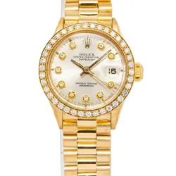 ROLEX DATEJUST 6521 18K YELLOW GOLD PRESIDENT SILVER DIAL LADIES WATCH 26MM