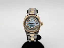 $7000 TUDOR BY ROLEX DATEJUST BLUE MOP DIAMOND 18K YELLOW GOLD SS LADIES WATCH