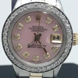 ROLEX LADIES OYSTER DIAMOND WATCH 14K GOLD STAINLESS STEEL