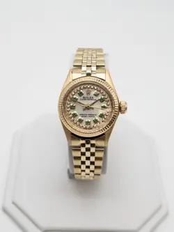 $25,000 ROLEX OYSTER PERPETUAL 14K YELLOW GOLD EMERALD DIAMOND LADIES WATCH WTY