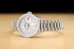 ROLEX LADIES 6517 DATE PRESIDENT 18K WHITE GOLD SILVER DIAMOND WATCH