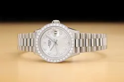 ROLEX LADIES 6517 DATE PRESIDENT 18K WHITE GOLD SILVER DIAMOND WATCH