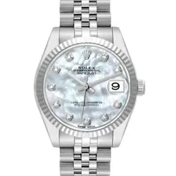 ROLEX DATEJUST MIDSIZE MOP DIAMOND DIAL STEEL WHITE GOLD WATCH 178274 BOX CARD