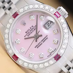 ROLEX DATEJUST 69174 PINK MOTHER OF PEARL DIAL 18K GOLD STEEL DIAMOND RUBY WATCH