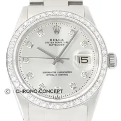 MENS ROLEX DIAMOND DATEJUST 18K WHITE GOLD & STAINLESS STEEL SILVER DIAL WATCH