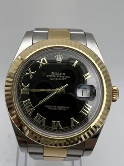 ROLEX DATEJUST II 41MM 116333 18K BLACK DIAL & GOLD ROMAN NUMERALS PAPERS