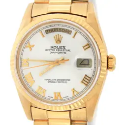 MENS ROLEX DAY-DATE PRESIDENT SOLID 18K YELLOW GOLD WATCH WHITE ROMAN DIAL 18238
