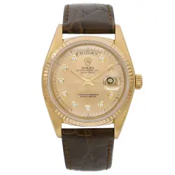 ROLEX DAY-DATE 36MM 18K YELLOW GOLD CHAMPAGNE DIAMOND DIAL MEN WATCH 1803