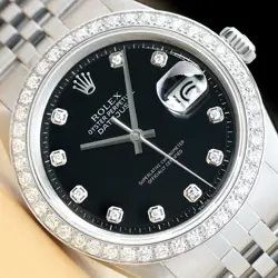 MENS ROLEX DATEJUST 18K WHITE GOLD 1.60 CT DIAMOND BEZEL & STAINLESS STEEL WATCH