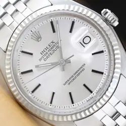 ROLEX MENS DATEJUST SILVER 18K WHITE GOLD STAINLESS STEEL WATCH W/ FOLDED BAND