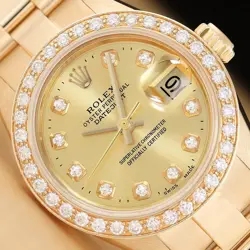 ROLEX LADIES DATEJUST CHAMPAGNE DIAMOND 18K YELLOW GOLD WATCH W/ OYSTER BAND