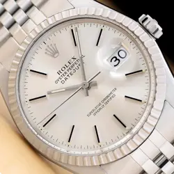 ROLEX MENS DATEJUST 16030 SILVER DIAL ENGINE TURNED BEZEL STAINLESS STEEL WATCH