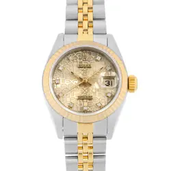 ROLEX DATEJUST 10P DIAMOND 69173G CHAMPAGNE GOLD CARVING COMPUTER L NUMBER S...