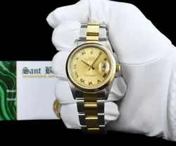 ROLEX 36mm 18kt Gold & SS DateJust Champagne Dial Smooth Bezel 16233 SANT BLANC