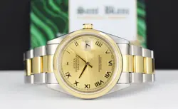 ROLEX 36mm 18kt Gold & SS DateJust Champagne Dial Smooth Bezel 16233 SANT BLANC