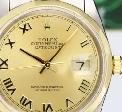 ROLEX 36mm 18kt Gold & SS DateJust Champagne Dial Smooth Bezel 16233 SANT BLANC