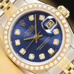 ROLEX LADIES DATEJUST 69173 BLUE DIAL 18K YELLOW GOLD STEEL DIAMOND WATCH