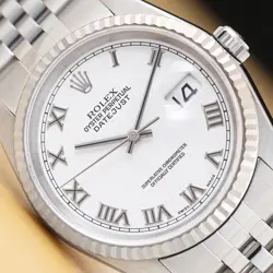 ROLEX MENS DATEJUST 16234 18K WHITE GOLD STEEL WHITE ROMAN DIAL JUBILEE WATCH