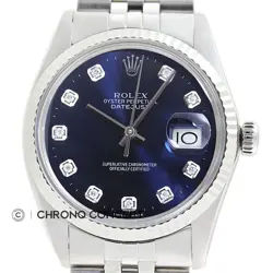 MENS ROLEX DATEJUST BLUE DIAMOND DIAL 18K WHITE GOLD / STAINLESS STEEL WATCH