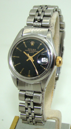 VINTAGE ROLEX 26MM WOMENS 6916 STAINLESS STEEL AUTOMATIC DATE BLACK DIAL C. 1972