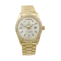 18K ROLEX OP DAY-DATE PRESIDENT 1803 SILVER DIAL DIAMOND BEZEL 36MM #W134507-2