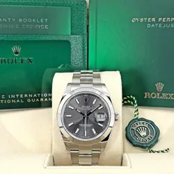 ROLEX DATEJUST 41, SLATE/RHODIUM, OYSTER, REF# 126300-0007, UNWORN COMPLETE 2024