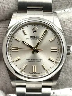 AUTHENTIC ROLEX OYSTER PERPETUAL 36   SILVER INDEX DIAL WATCH