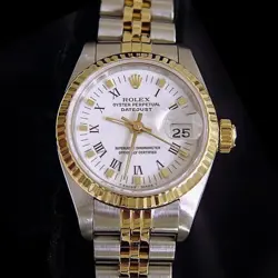 ROLEX DATEJUST LADIES 2TONE 18K GOLD & STAINLESS STEEL WATCH WHITE ROMAN 69173