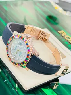 Rolex Yacht-Master Rose Gold 40 126655 Custom Rainbow Bezel Pave Diamond Dial BP