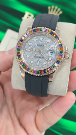 Rolex Yacht-Master Rose Gold 40 126655 Custom Rainbow Bezel Pave Diamond Dial BP