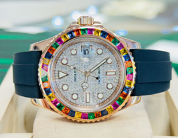Rolex Yacht-Master Rose Gold 40 126655 Custom Rainbow Bezel Pave Diamond Dial BP