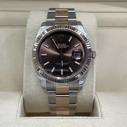 ROLEX DATEJUST 41MM CHOCOLATE DIAL ROSE GOLD OYSTERSTEEL FLUTED REF: 126331