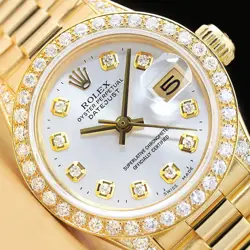 ROLEX LADIES PRESIDENT DATEJUST 18K YELLOW GOLD DIAMOND BEZEL & LUGS WATCH