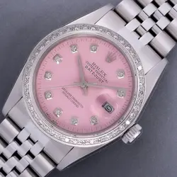 ROLEX MID-SIZE DATEJUST 31 STAINLESS STEEL PINK DIAMOND DIAL DIAMOND BEZEL WATCH